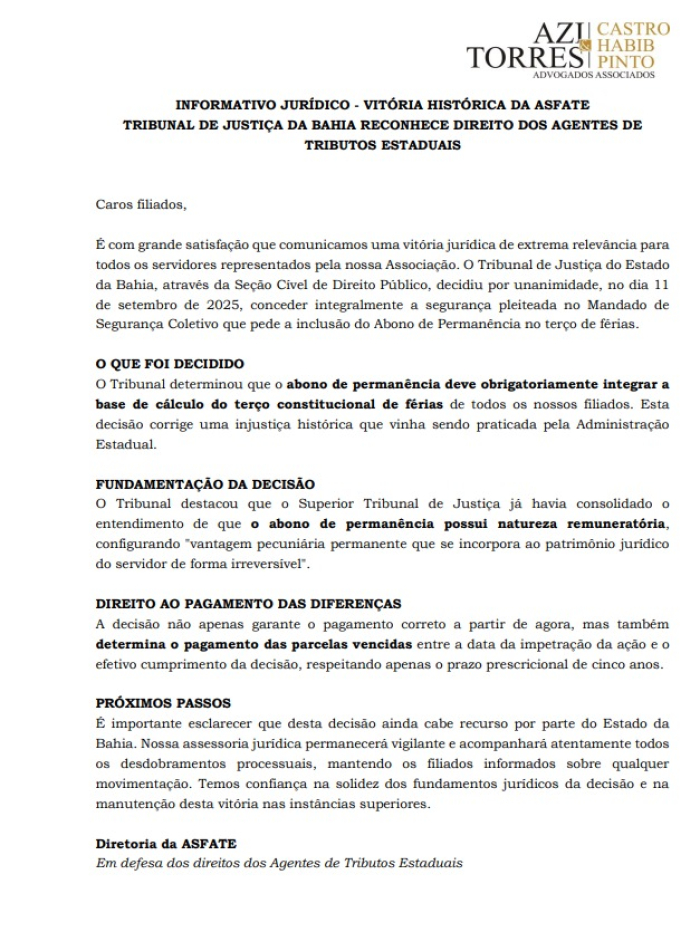 VITÓRIA DA ASFATE  - JUSTIÇA RECONHECE DIREITOS DOS ATES